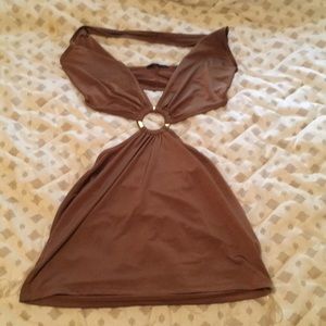 Copper bronze mini dress cutout shiny bodycon